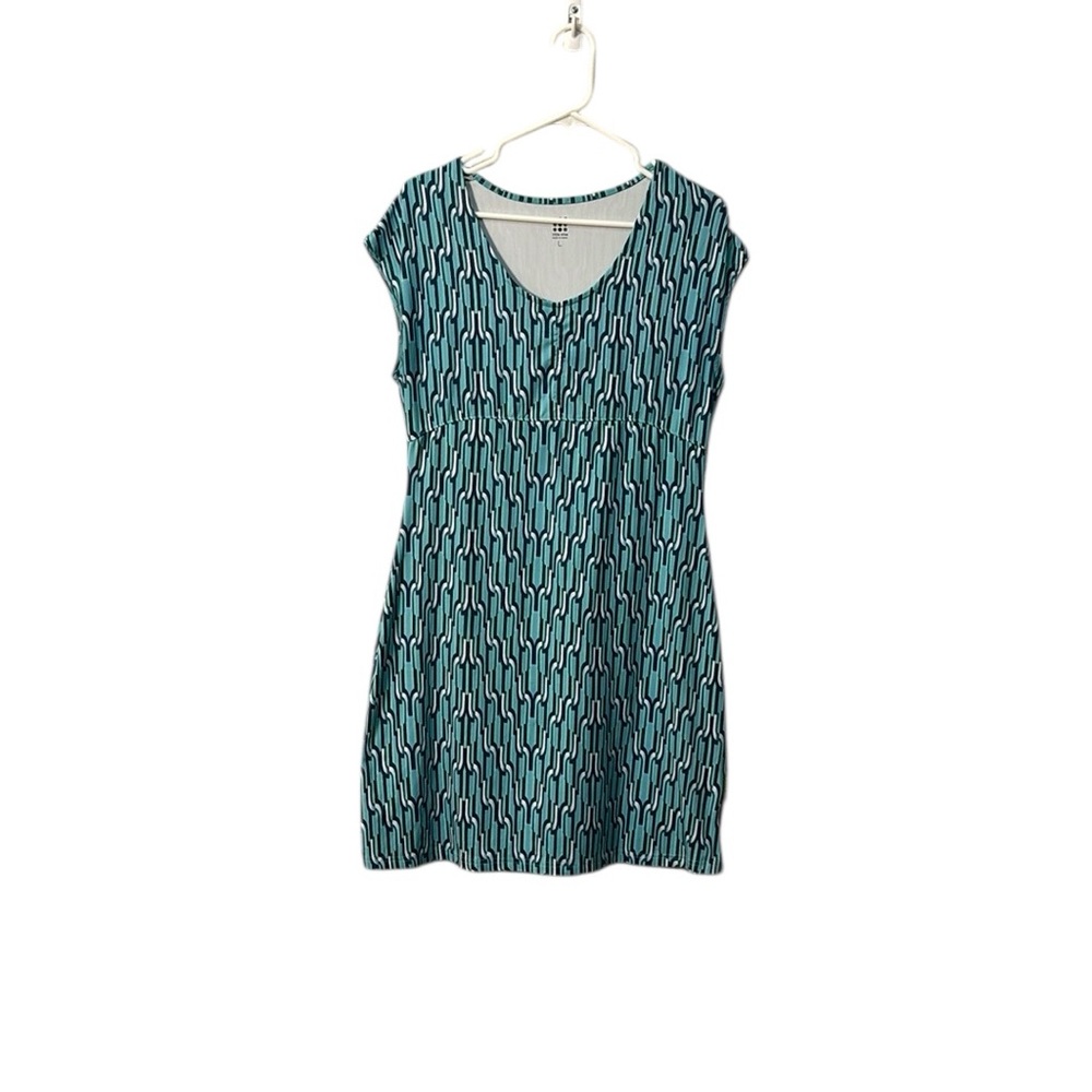 Title Nine Teal & Black Geometric V‑Neck Mini Dress